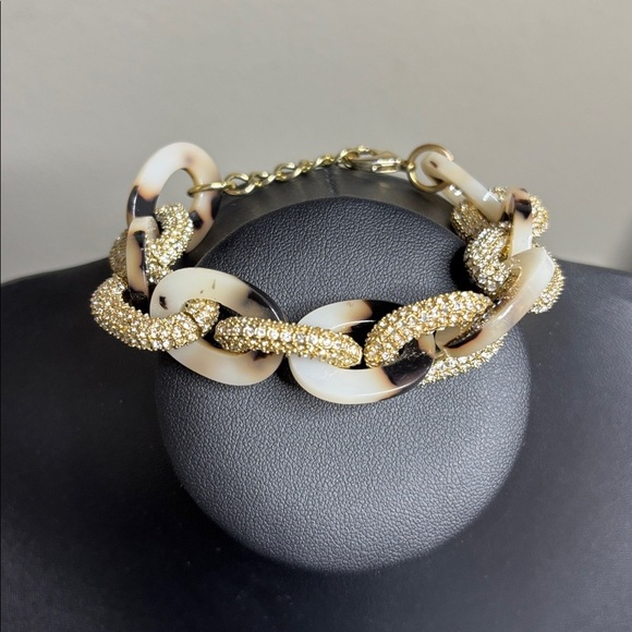 BaubleBar Jewelry - Baublebar Tortoise Shell and Gold Chunky Chain Bracelet Rhinestone Jewelry